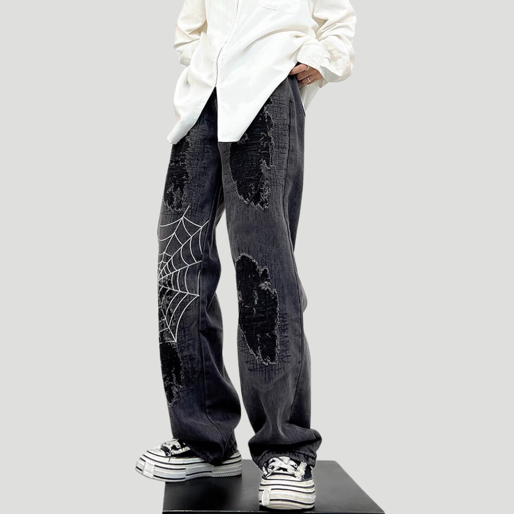 Black Spider Ripped Jeans