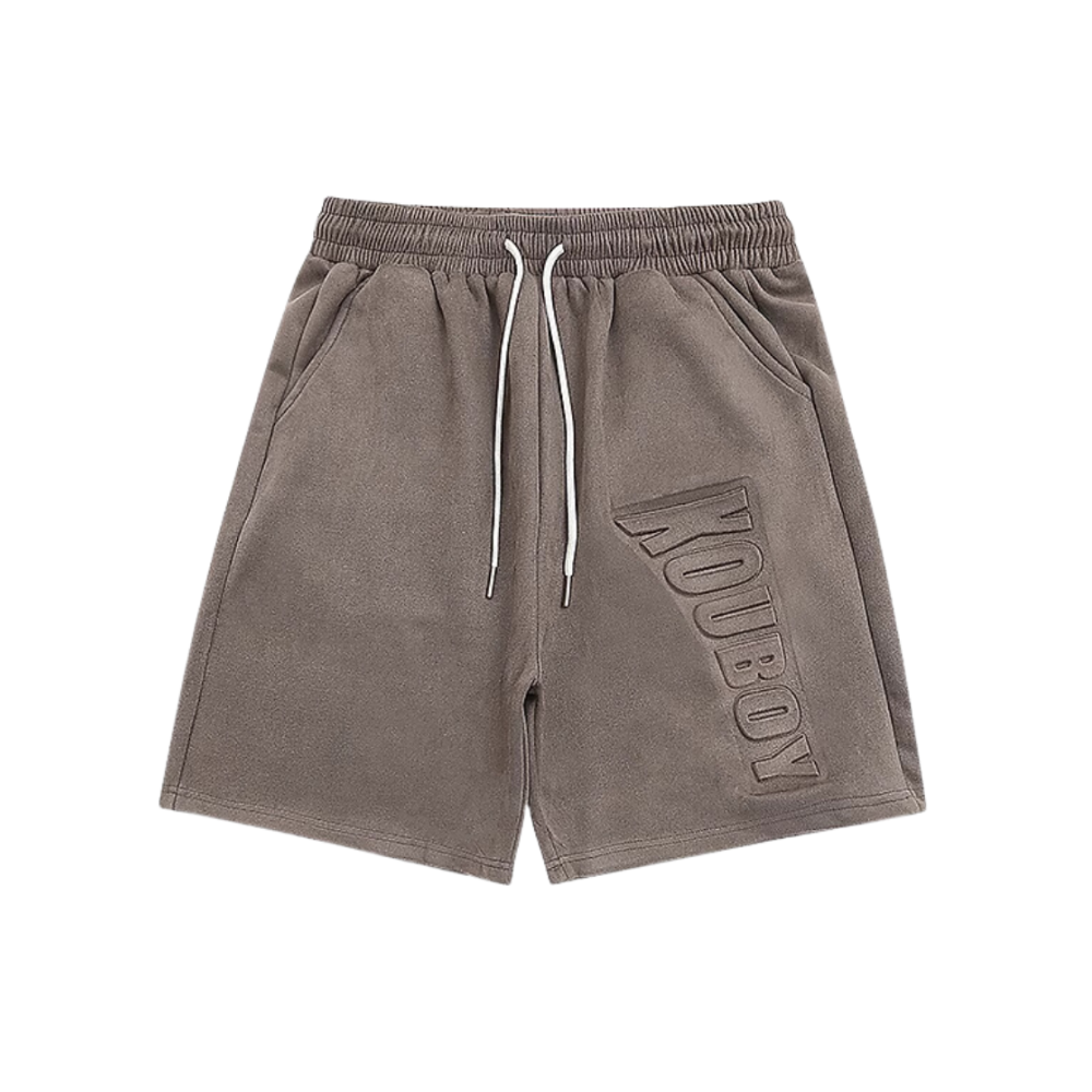 Retro Letter Embossed Suede Shorts