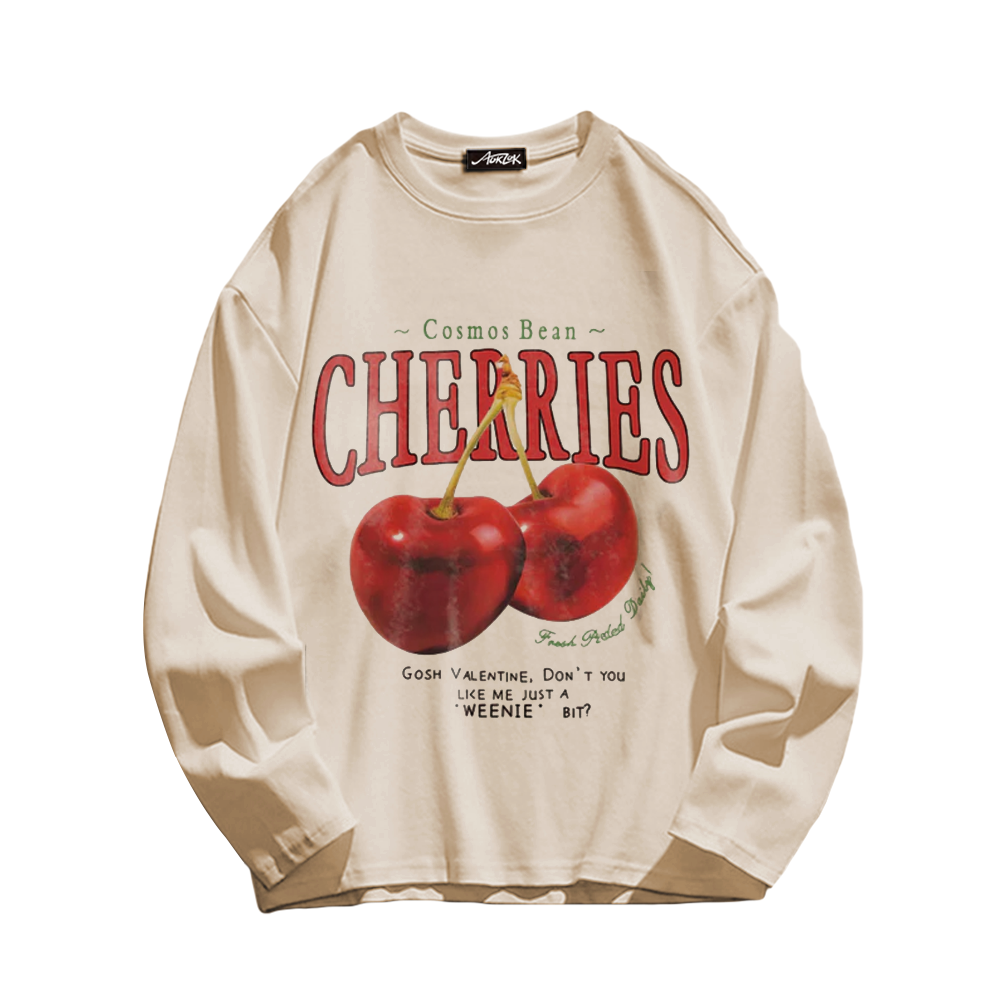 Casual Cherry Print Long Sleeve Shirt