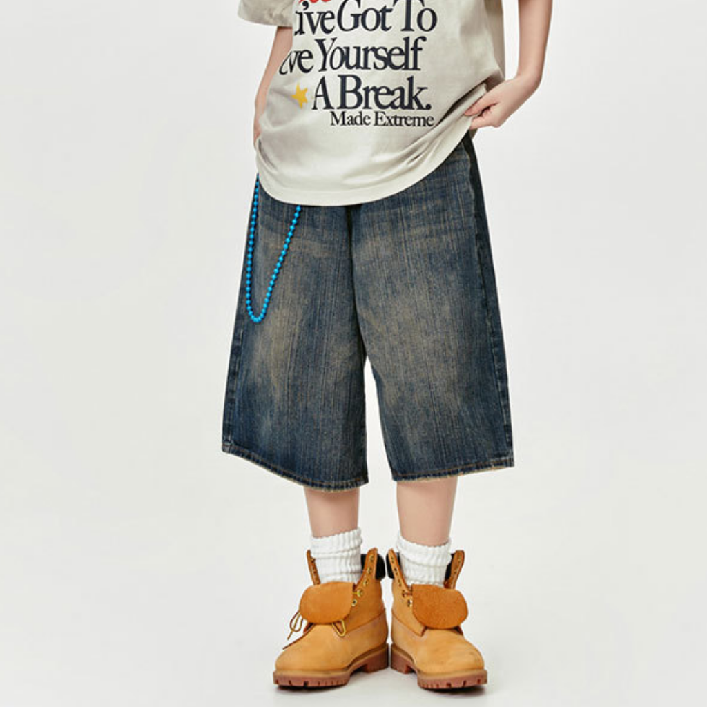 Retro Slub Striped Denim Shorts