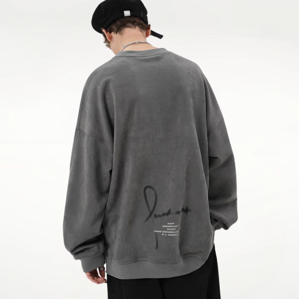 Casual Suede Reflective Letter Print Sweatshirt