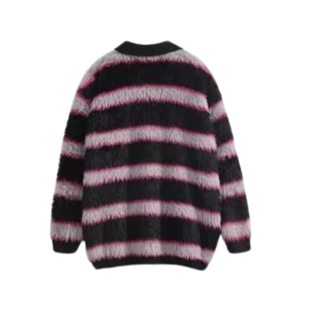 OOC' Vintage Loose Mink Polo Collar Striped Sweater