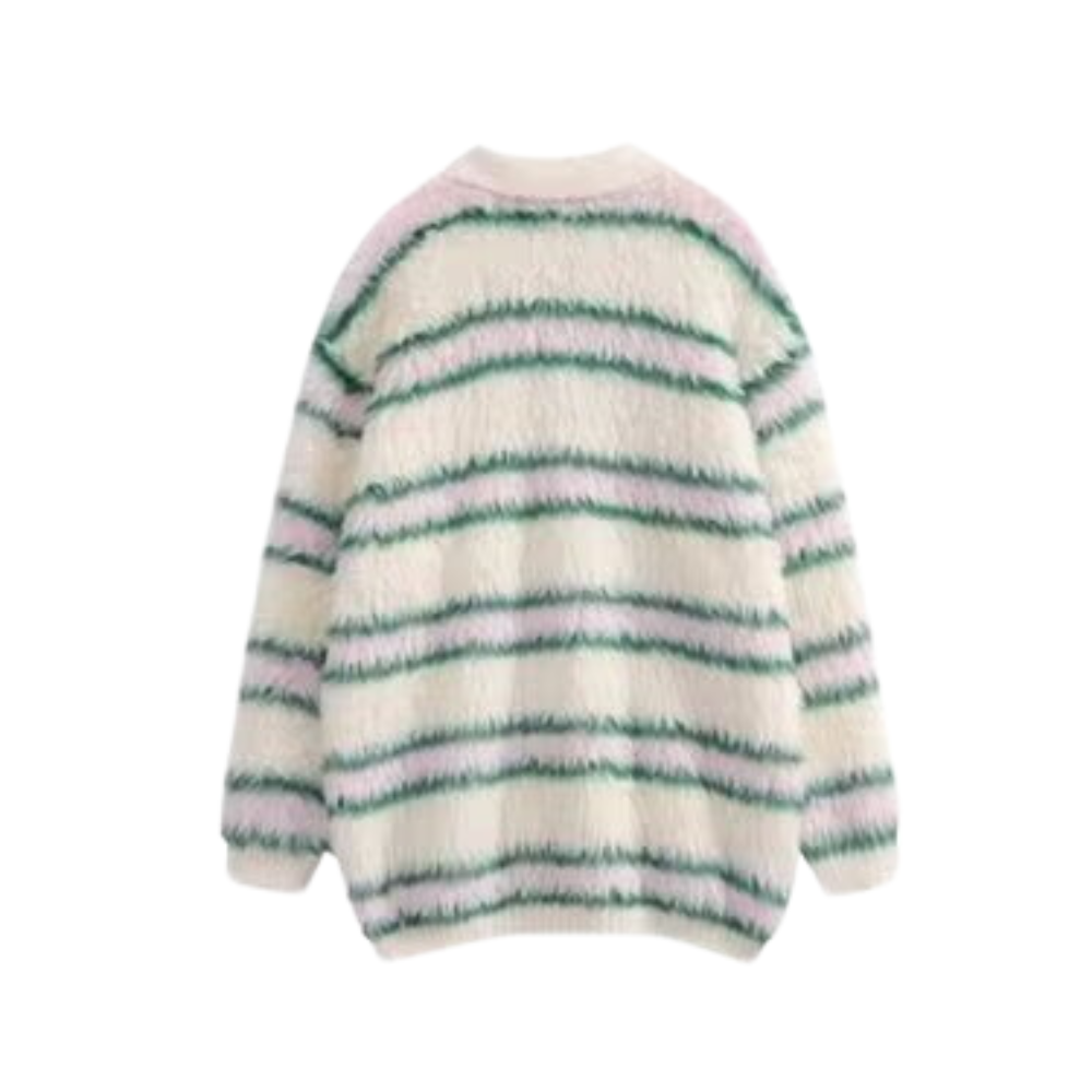 OOC' Vintage Loose Mink Polo Collar Striped Sweater