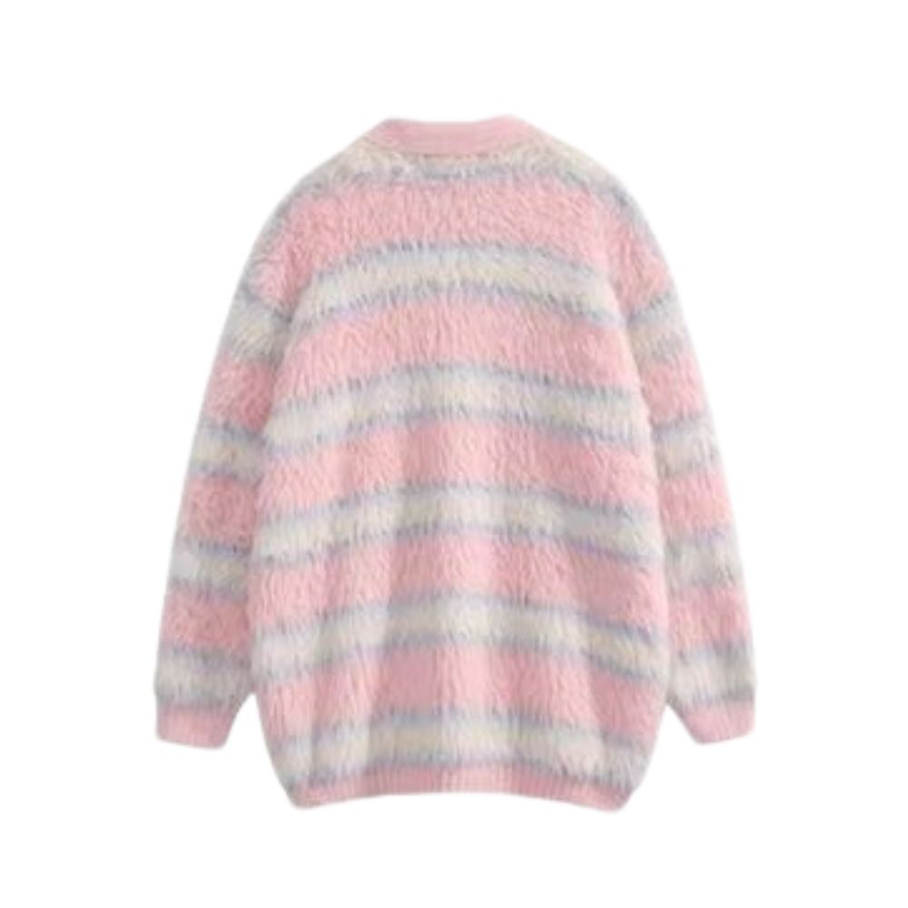 OOC' Vintage Loose Mink Polo Collar Striped Sweater