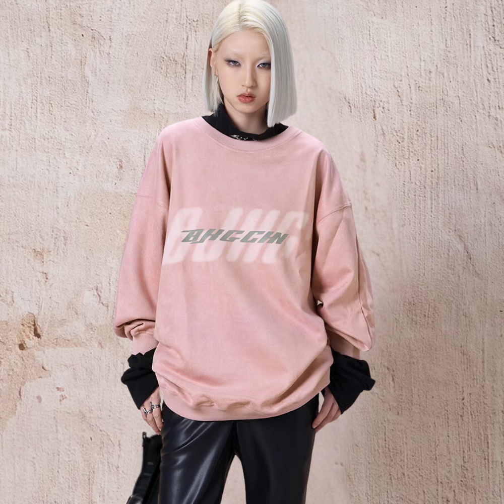 Casual Suede Reflective Letter Print Sweatshirt