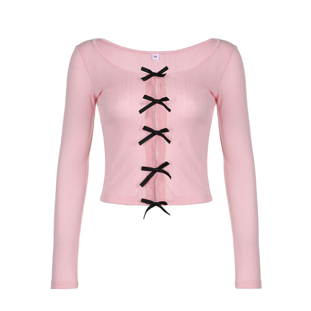 Women's Sweet Bow Patchwork Long Sleeve