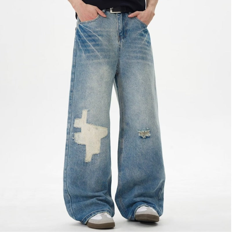 Unseen Echoes Worn Future — Hand-Repaired Wide Denim