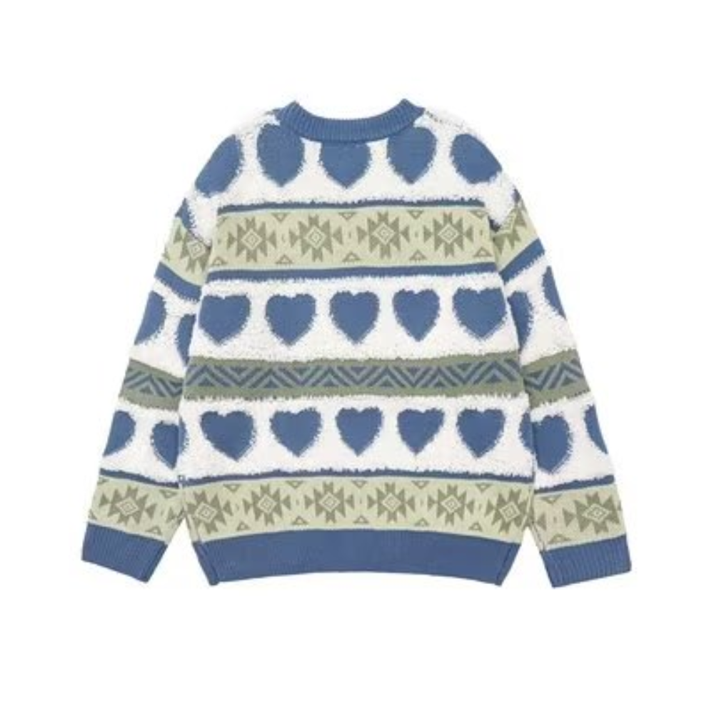 ⚡OOC' Retro Heart Jacquard Striped Knitted Sweater