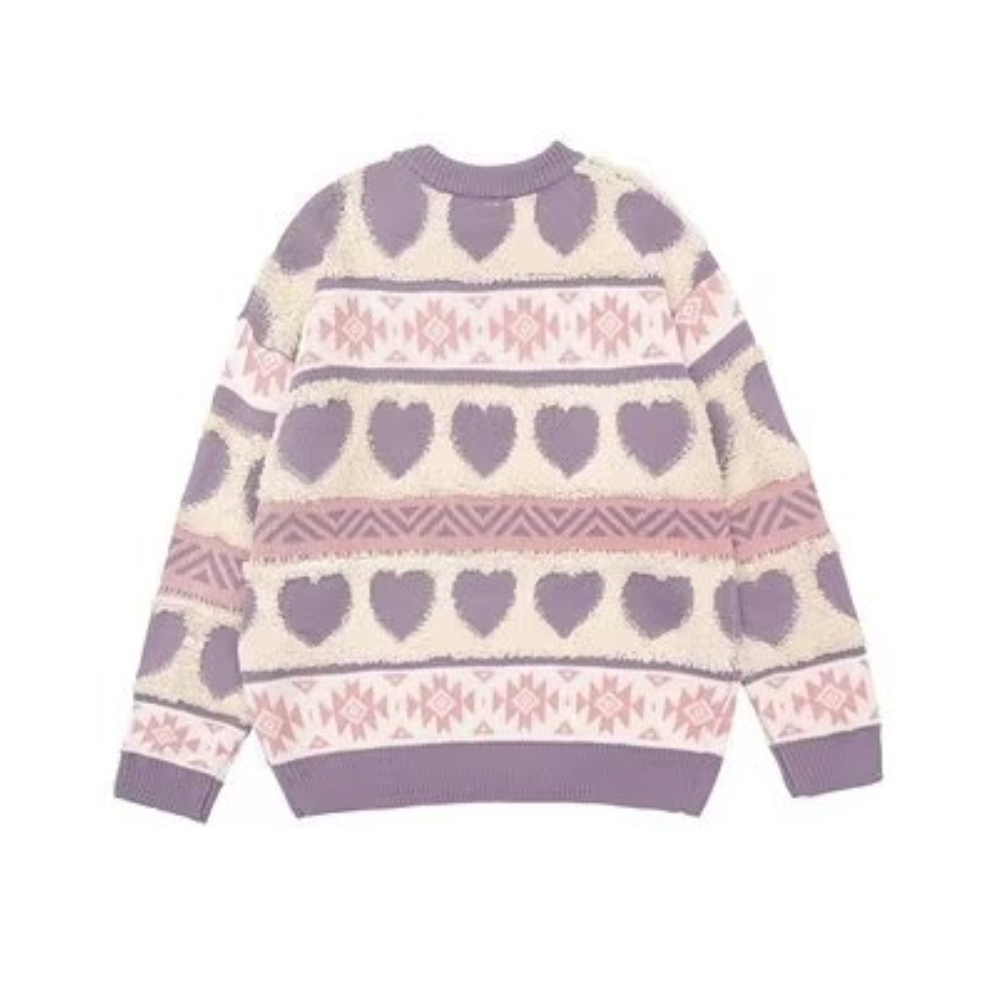 ⚡OOC' Retro Heart Jacquard Striped Knitted Sweater