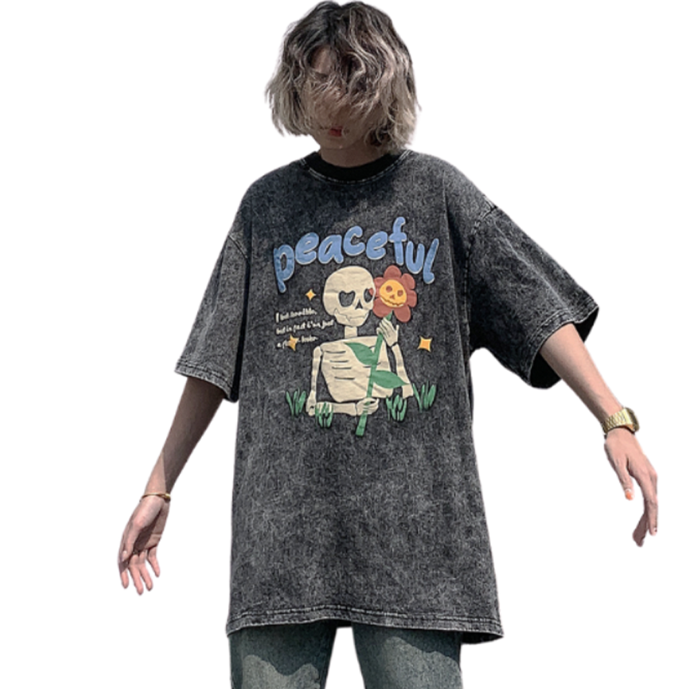 Vintage Street Skull Graphic Washed T-Shirt