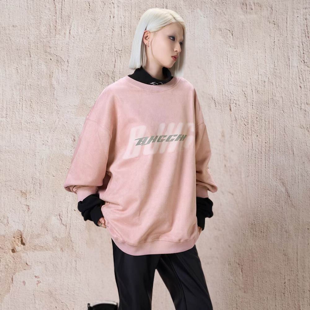 Casual Suede Reflective Letter Print Sweatshirt