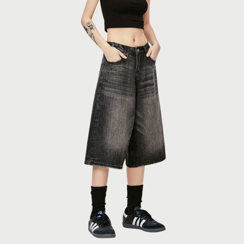 Retro Slub Striped Denim Shorts