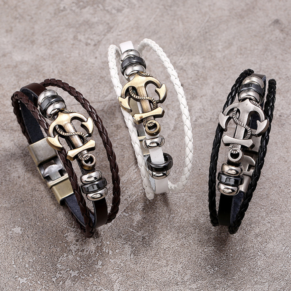 High Street Braided Anchor Leather Bracelet