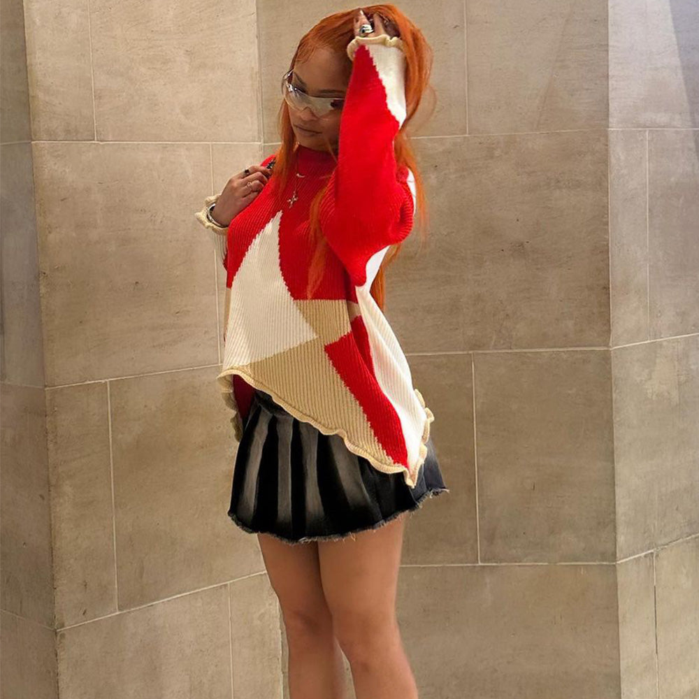 Irregular Hem Star Sweater