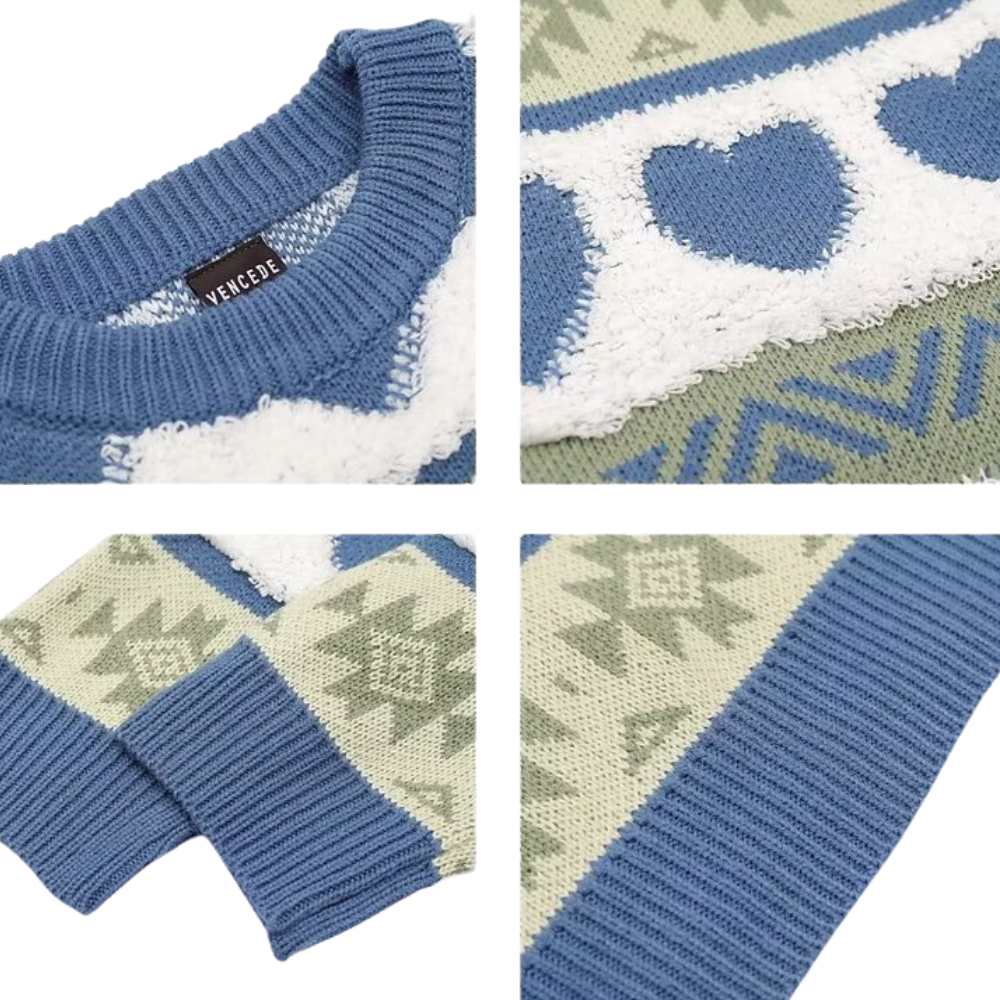 ⚡OOC' Retro Heart Jacquard Striped Knitted Sweater