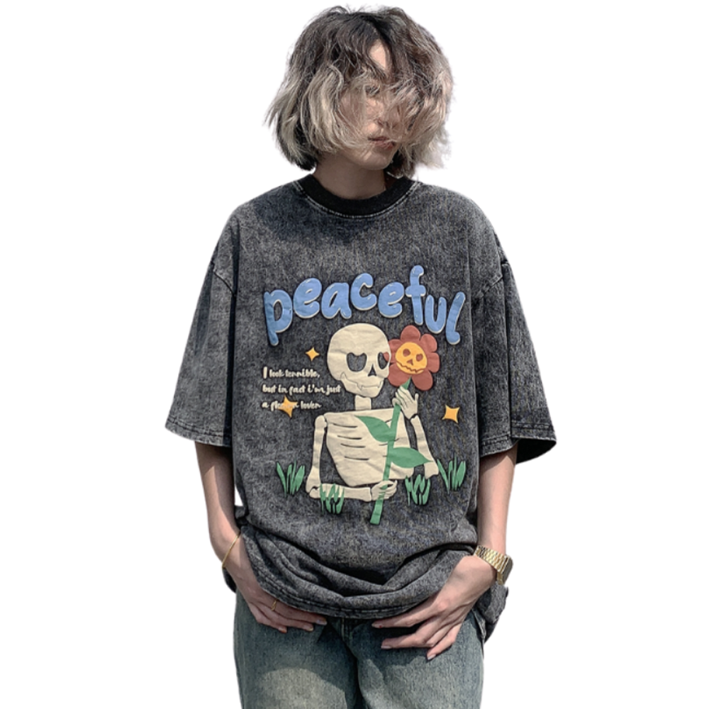 Vintage Street Skull Graphic Washed T-Shirt