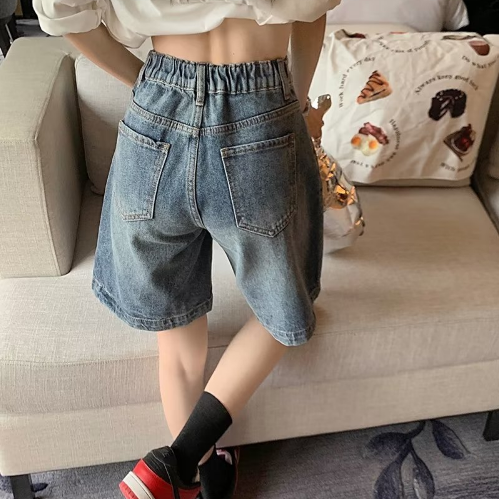 Women's Elastic Waist Solid Color Jorts