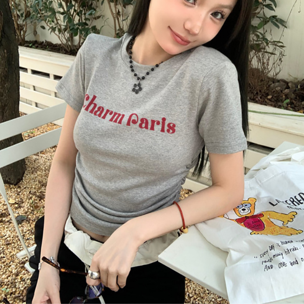 Women's Casual Drawstring Letter T-shirt