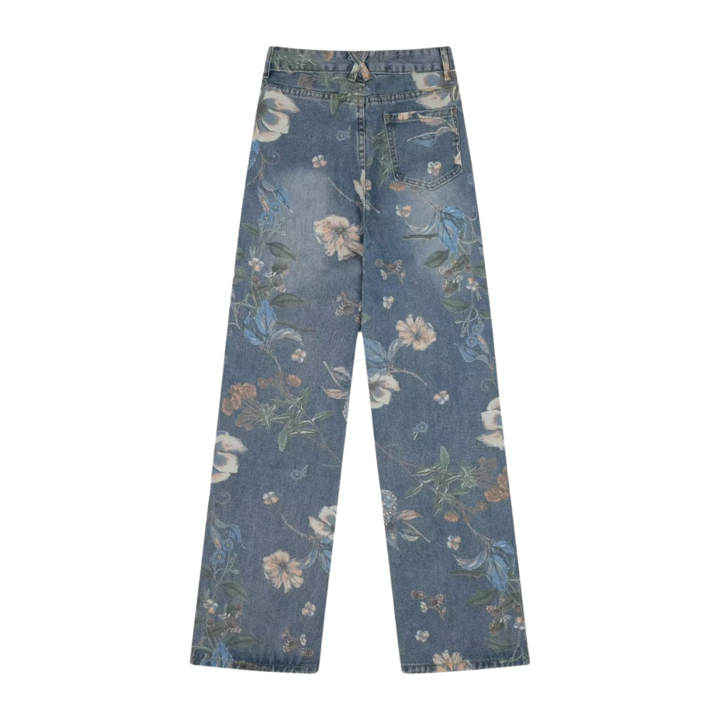 High Street Floral Print Wide Leg Jeans