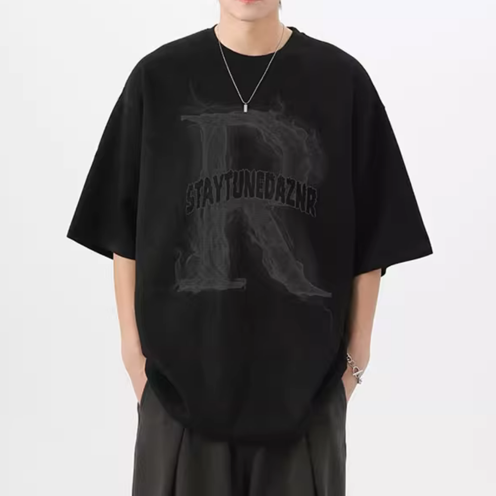 Vintage R Letter Suede T-shirt