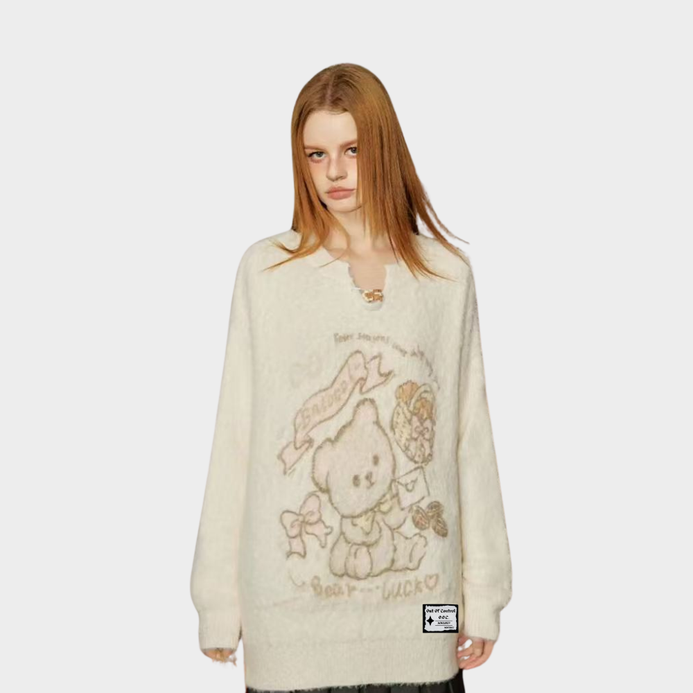 OOC' Retro Cute Cartoon Bear Sweater