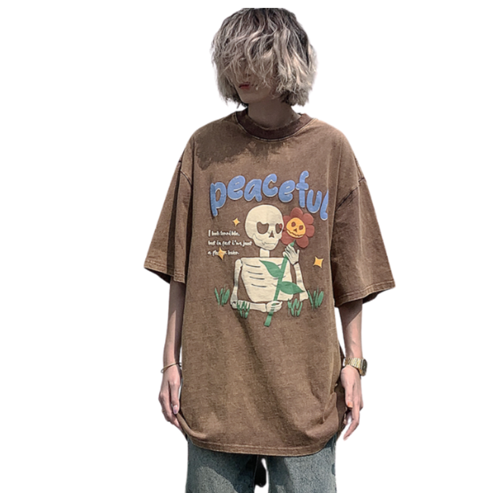 Vintage Street Skull Graphic Washed T-Shirt