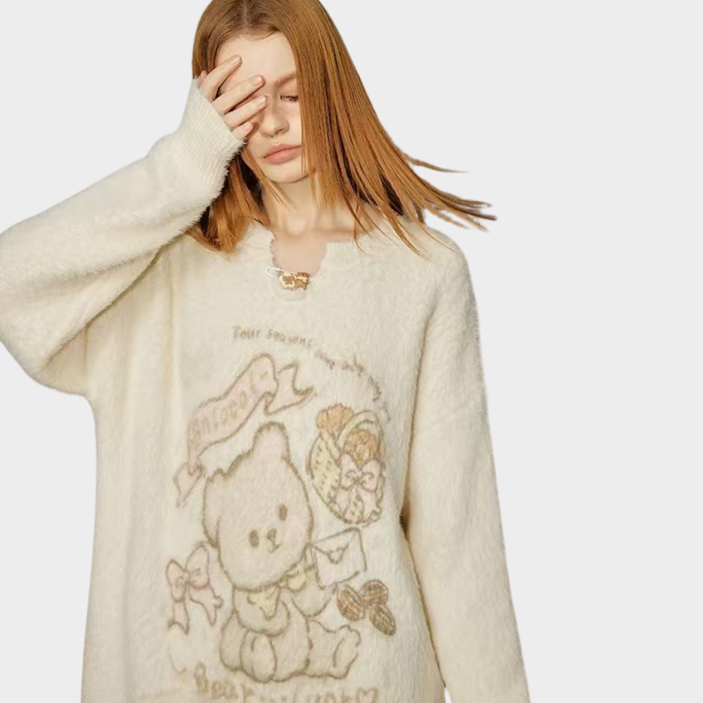 OOC' Retro Cute Cartoon Bear Sweater