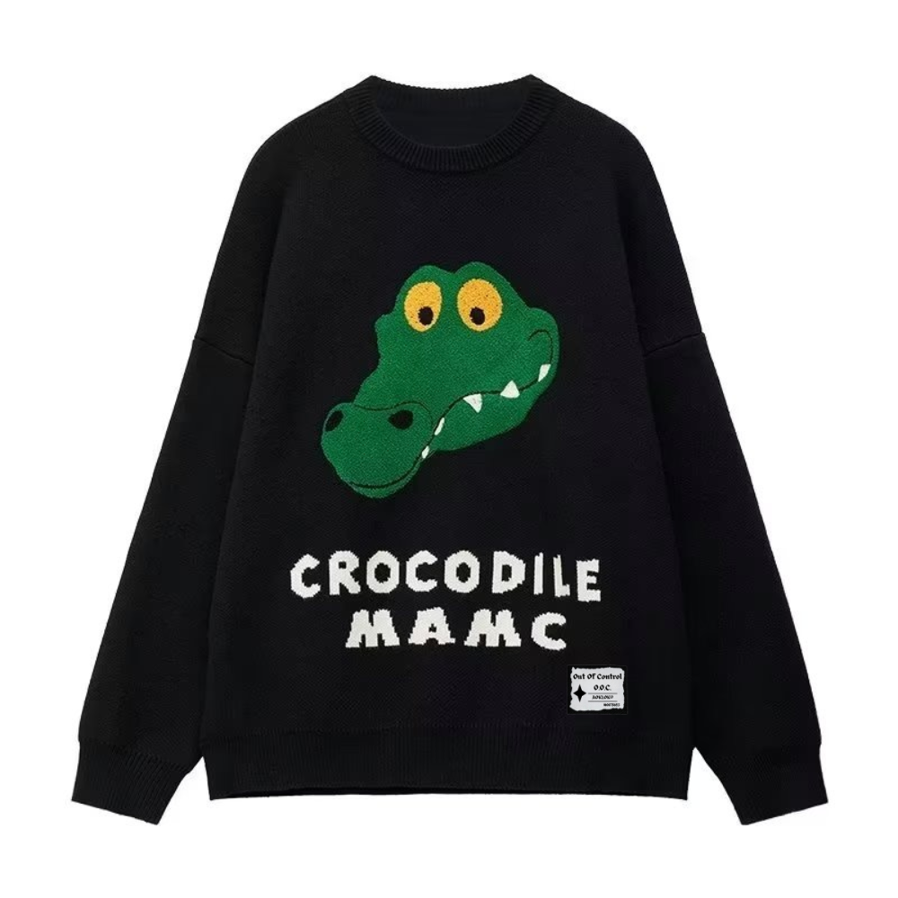 OOC' High Street Unisex Cartoon Crocodile Head Embroidery Knitted Sweater
