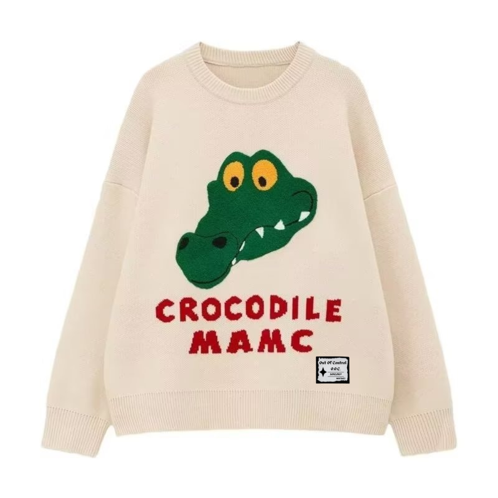 OOC' High Street Unisex Cartoon Crocodile Head Embroidery Knitted Sweater