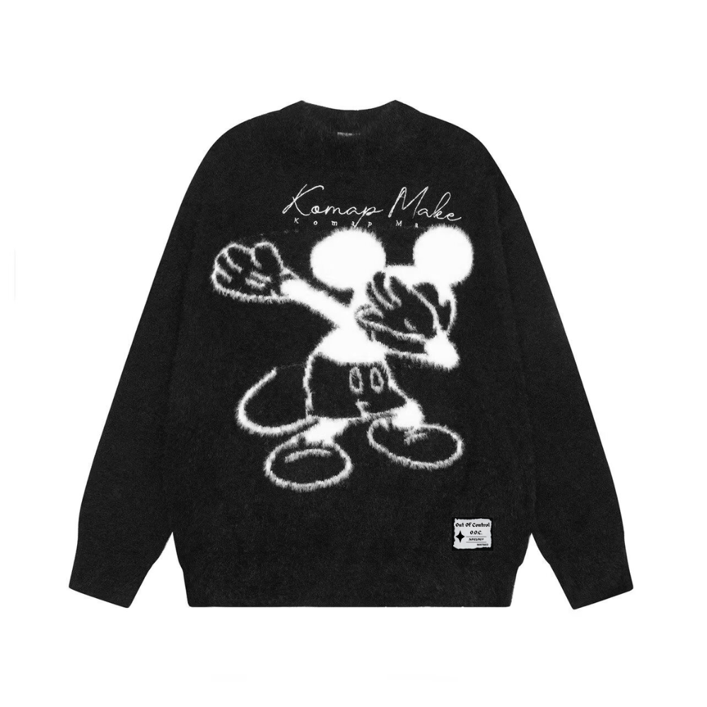 OOC' Cartoon Mickey Mouse Letters Crewneck Sweater