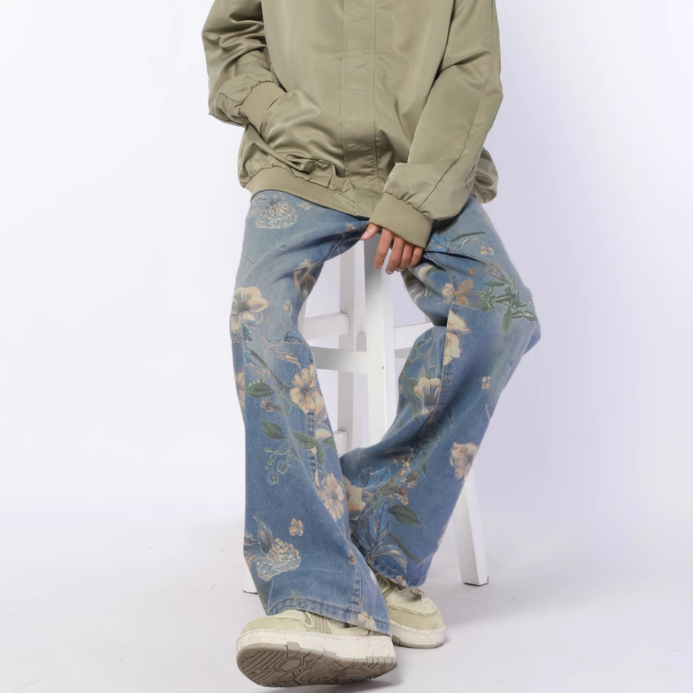 High Street Floral Print Wide Leg Jeans