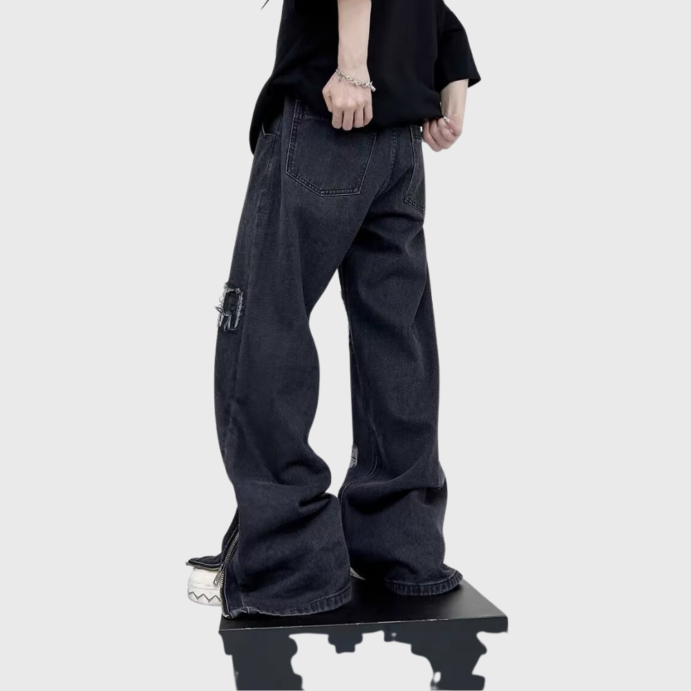 Street Lettering Patched Ripped Jeans