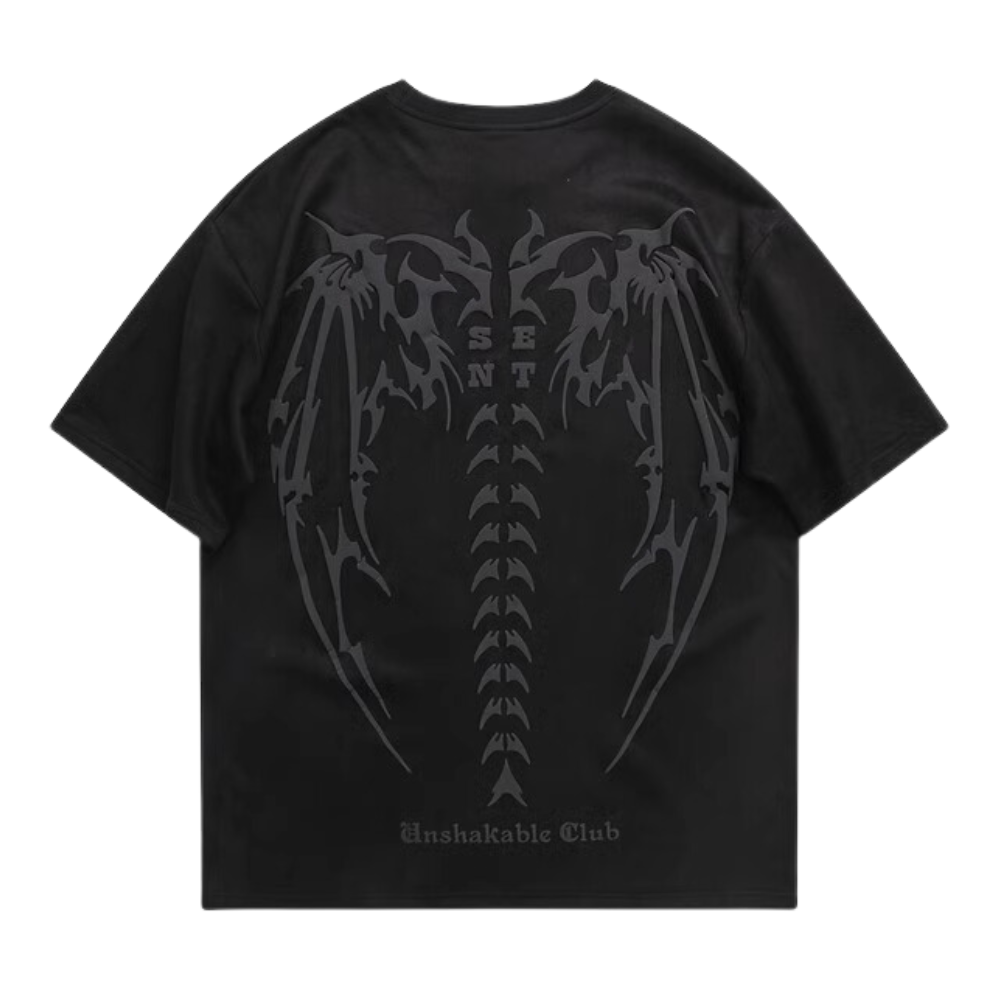 🔥Crush Skull | Vintage Skull Wing Suede T-shirt