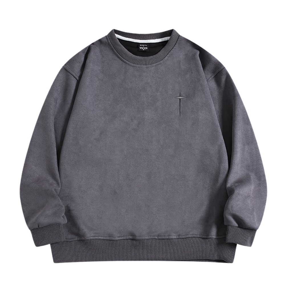 Street Cross Letter Embroidered Suede Sweatshirt