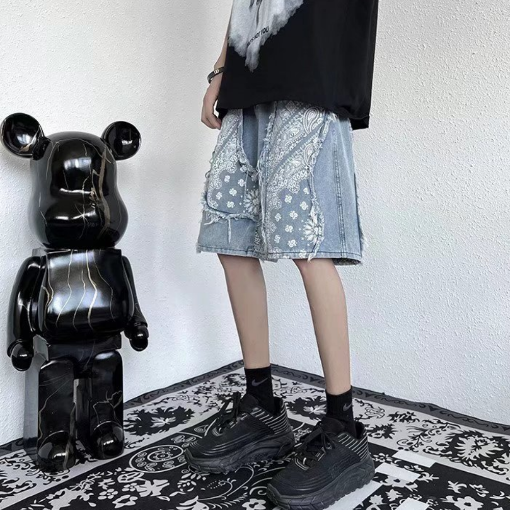 Street Cashew Panel Denim Shorts