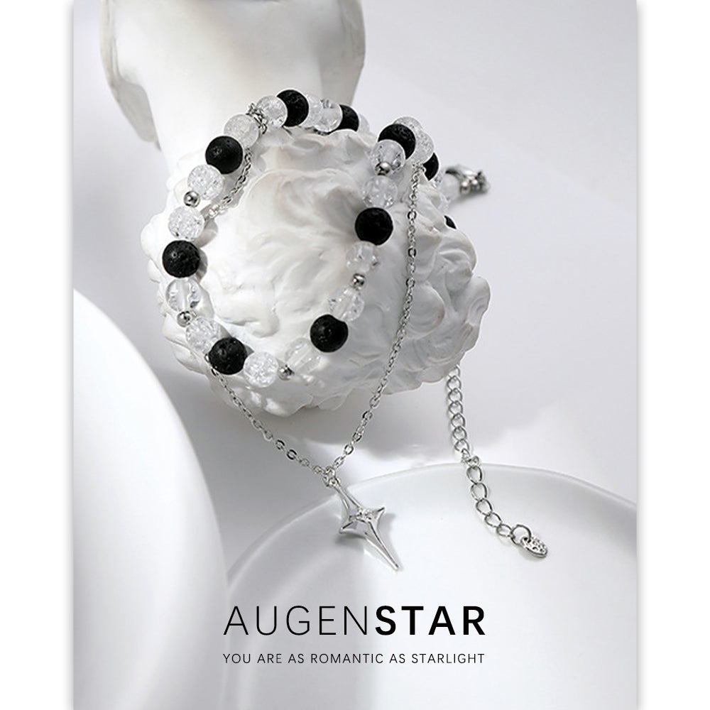 ASR | Four Pointed Star Black and White Beads Necklace