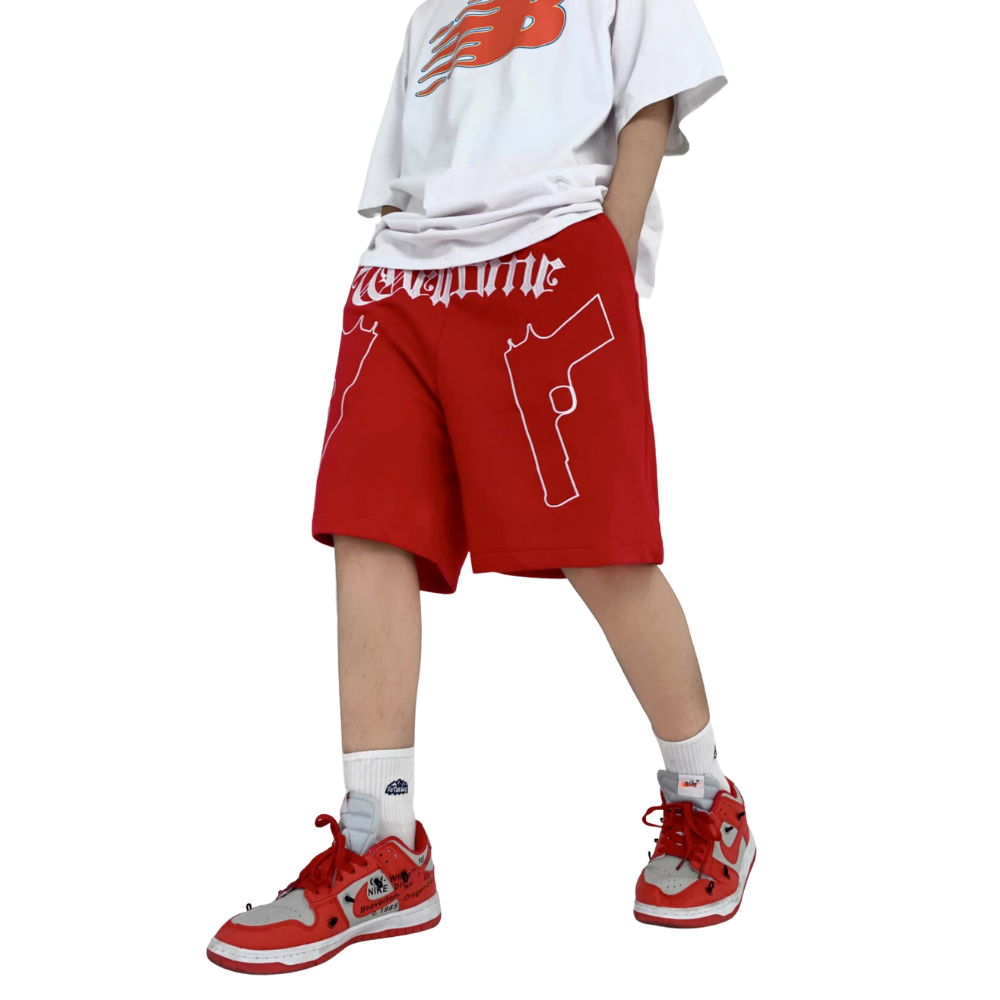 Sports Solid Gun Embroidery Shorts