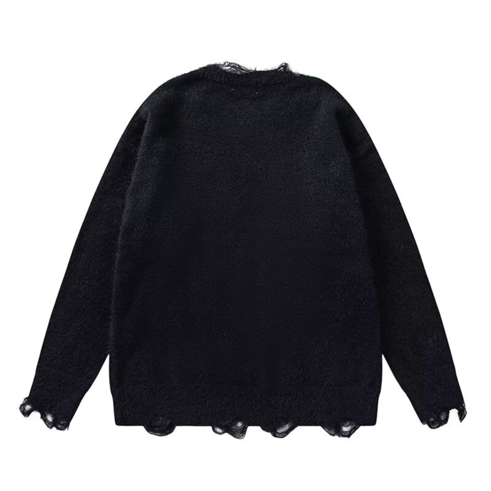 OOC' Cute Cat Pattern Ripped Knitted Sweater