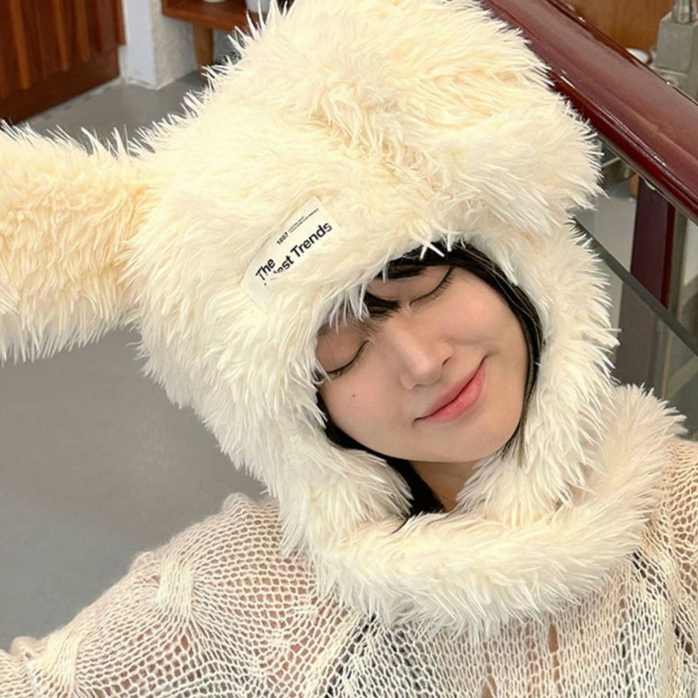 Cute Bunny Plush Thickened Warm Hat