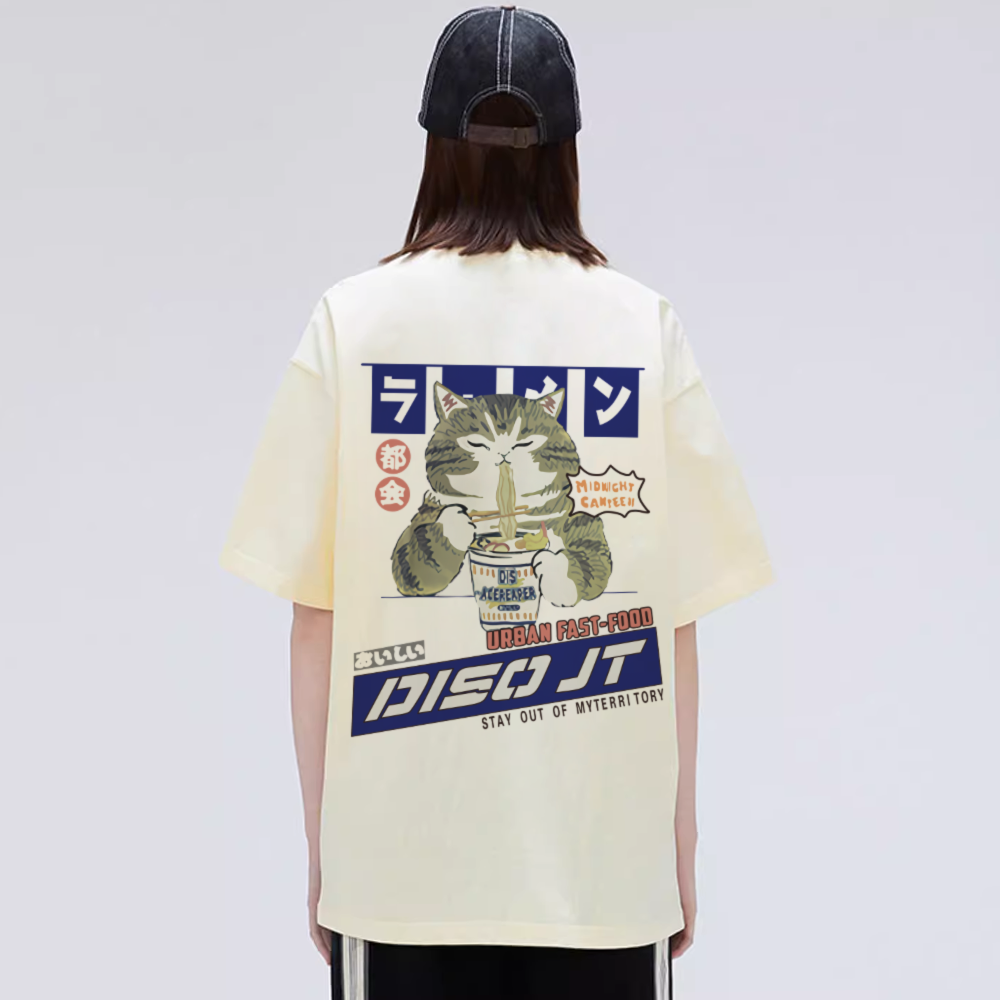 Japanese Greedy Cat Print T-shirt