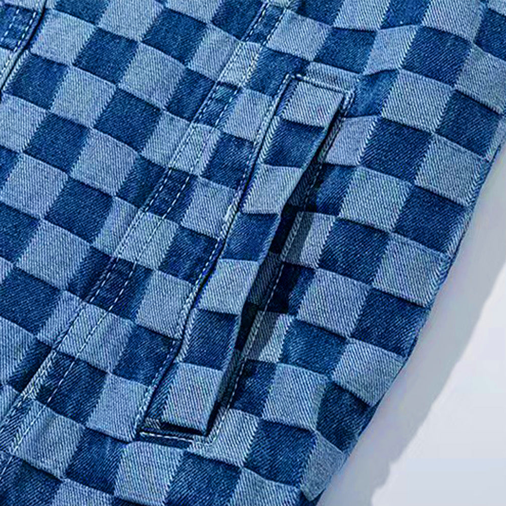 Street Checkerboard Lapel Denim Jackets