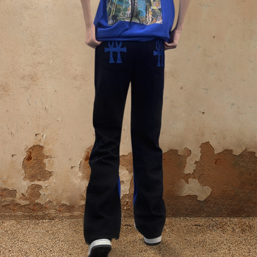 Harajuku Style Contrast Fringed Jeans