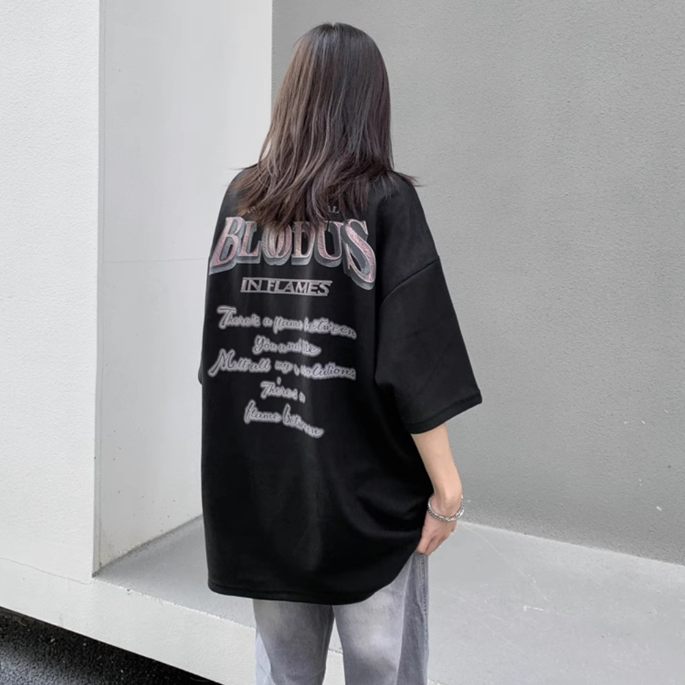 Dark Bloodthirsty Alphabet Print T-Shirt