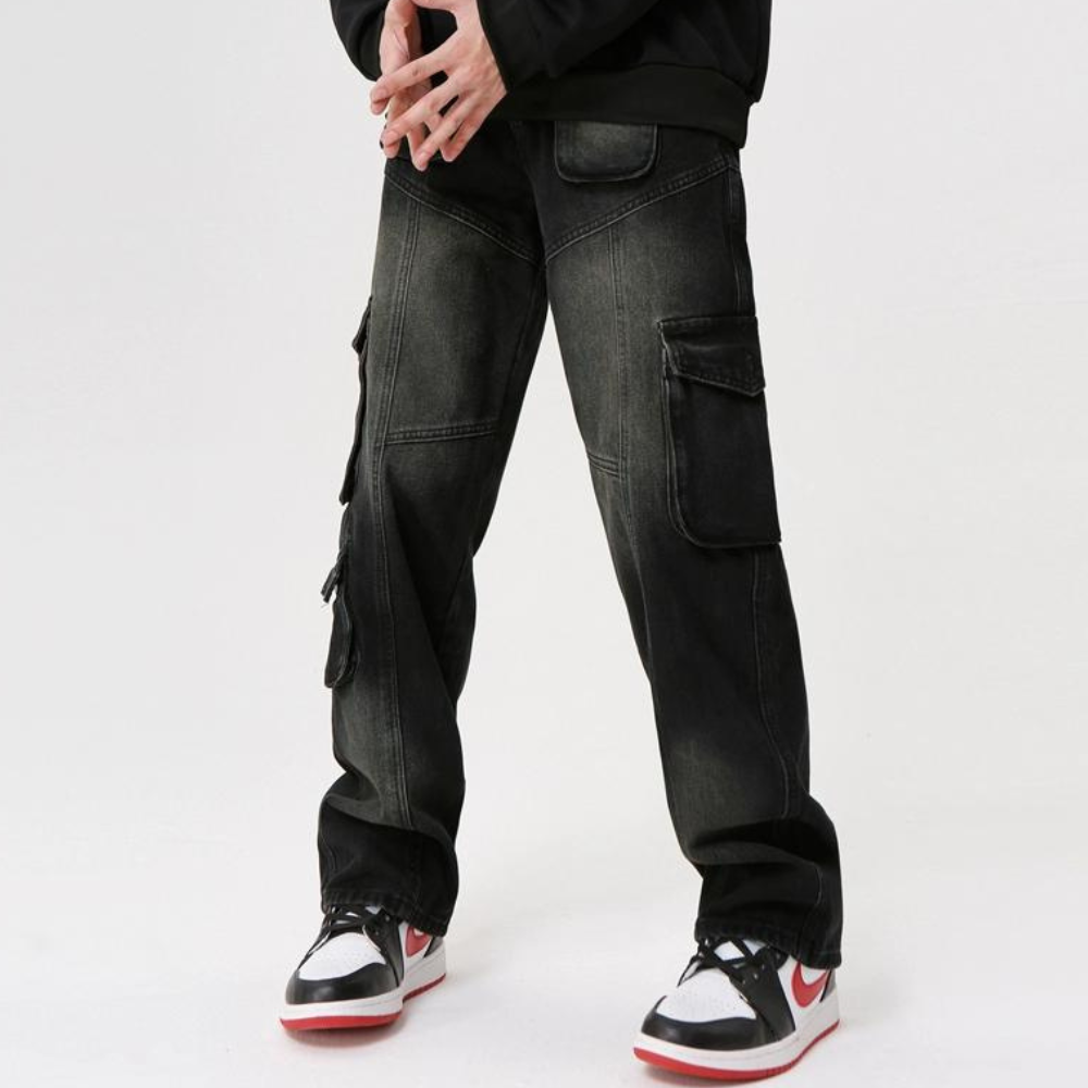 American High Street Washed Multi-Pocket Versatile Work Jeans