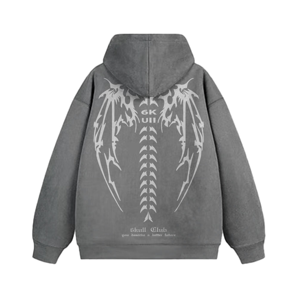 6Kull Retro Bone Wings Design Hoodie