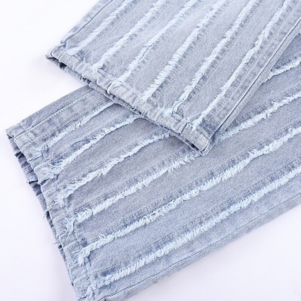 PM | Hip Hop Striped Raw Hem Jeans