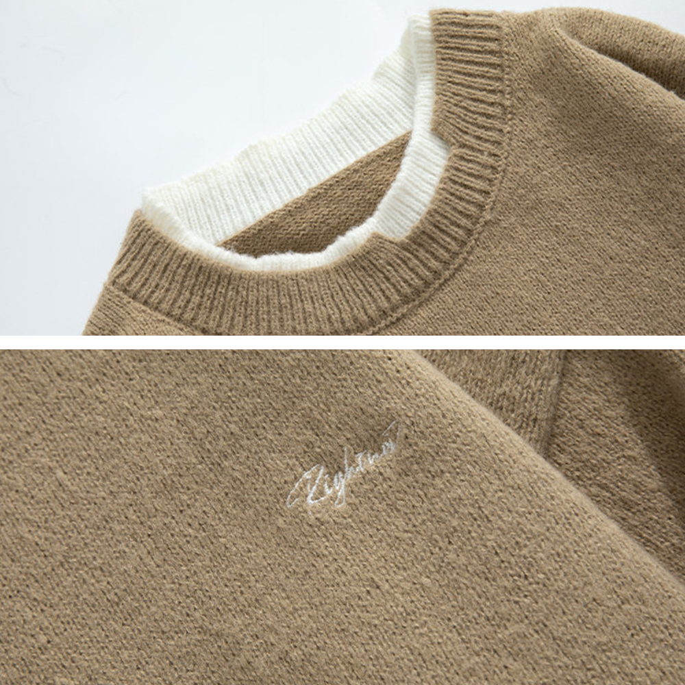 Japanese Contrast Color Fake Two Pieces Sweater