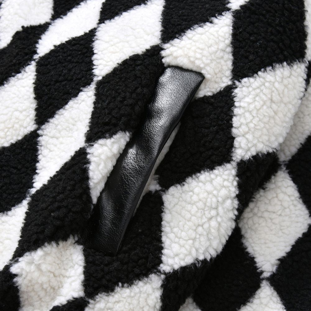 【NOW TREND】Plaid Leather Button Sherpa Coat