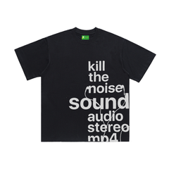 Unseen Echoes Melancholy Trend Letters Earphone Retro T-shirt Details