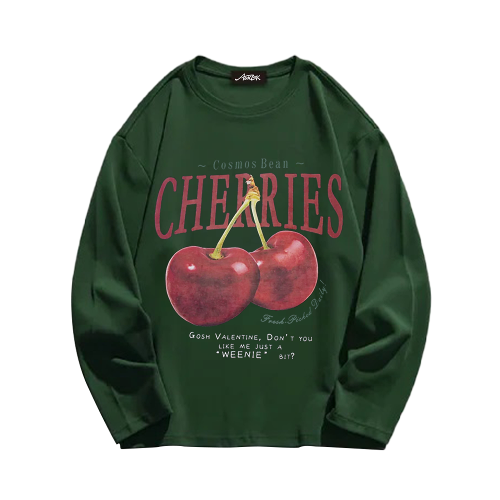 Casual Cherry Print Long Sleeve Shirt